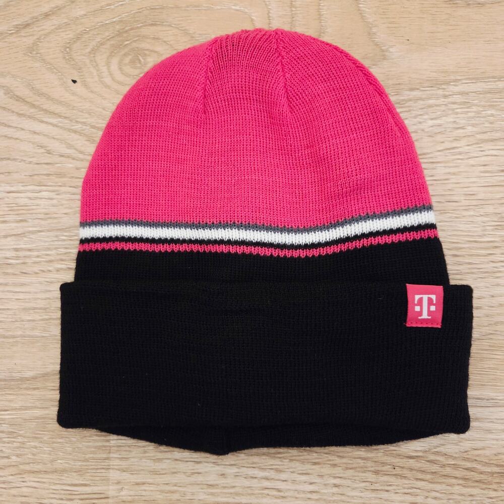 T-Mobile Pink & Black Reversible Beanie Snow Cap Logo Branded Size Adult OSFM